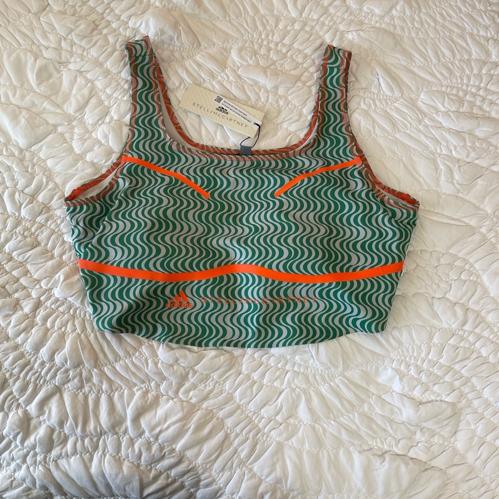 Adidas by Stella McCartney Green & Orange Training Crop Top Sports Bra NEW